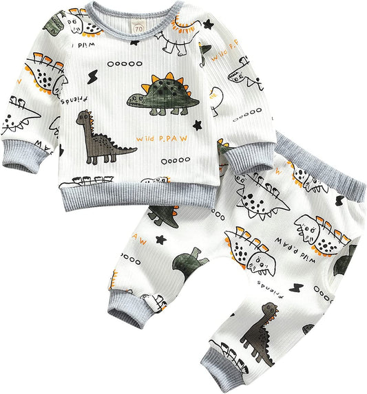 Newborn Infant Baby Boy Clothes Dinosaur Animal Gender Neutral Long Sleeve Sweatshirts Fall Winter Pants Outfits